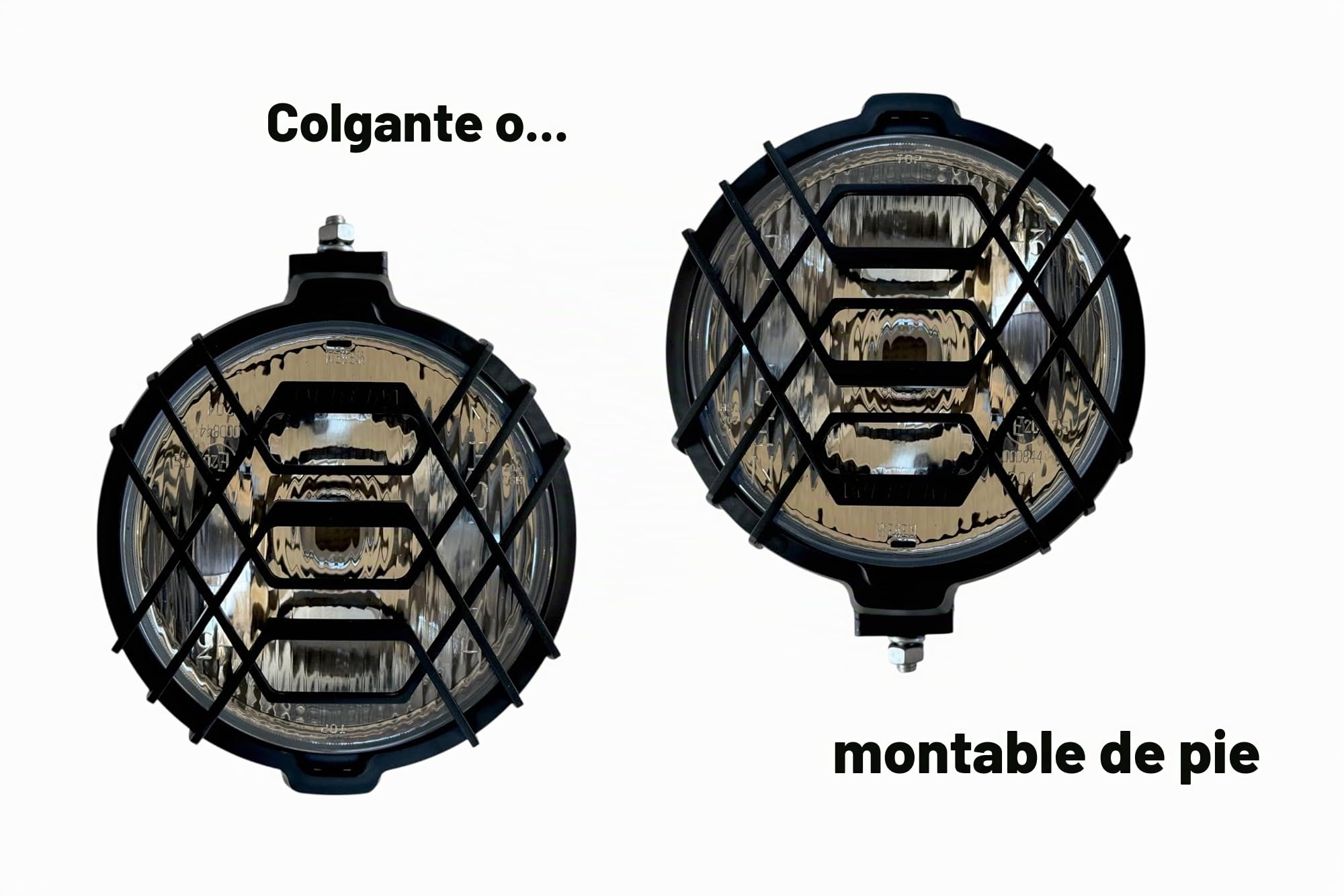 Juego de 2 Faros de Largo Alcance H3 12V 24V, Proyectores Auxiliares con Rejilla Protectora, Cristal Claro/Negro, Homologado E20, Referencia 17.5, para Camión, Coche, Todoterreno