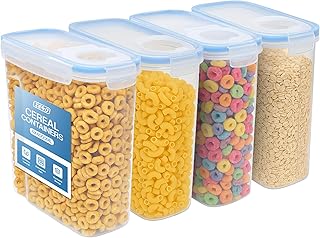 ZENO Cereal Storage Containers 4 PCS | Cereal Containers Dishwasher Safe | Storage for Cereal, Pasta, Rice & Dry Foods | Airtight Food Storage Container | Holds 4 Litres