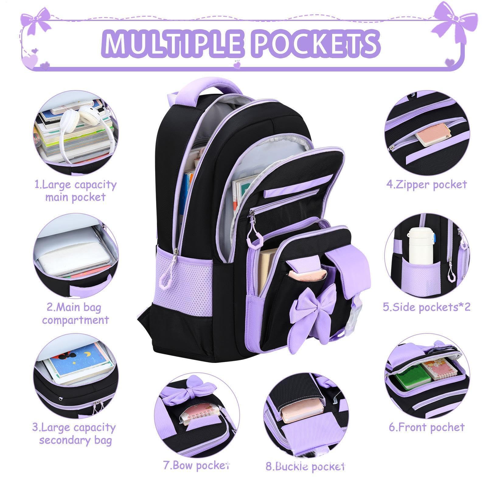 Zaino per ragazze, grande, con borsa per il pranzo e astuccio, D, Refer to description, Unisex | Borsa per libri elementare elementare per studenti elementari in età prescolare media ragazzi ragazze tennis