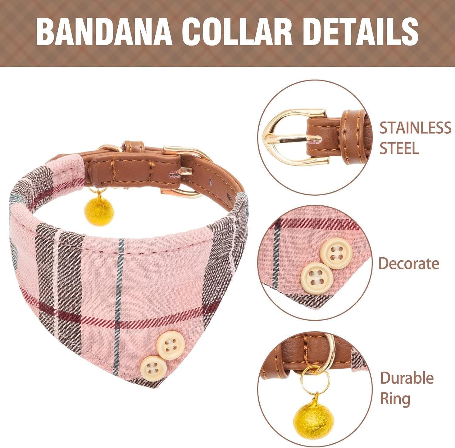 KOOLTAIL Pink Girl Dog Collar and Lead Set for Small Dogs with Bowtie and Bells - Image 3