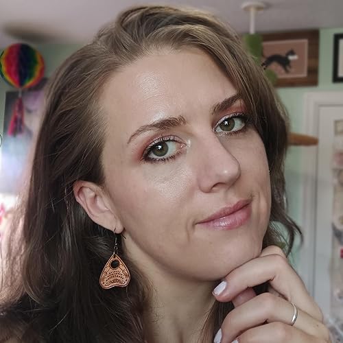 Miniatura 5 de Spirit Board Planchette Dangle Earrings, Hypoallergenic Nickel Free Wooden Witch Jewelry, Evil Eye Spirit Summoning Board Piece Earrings