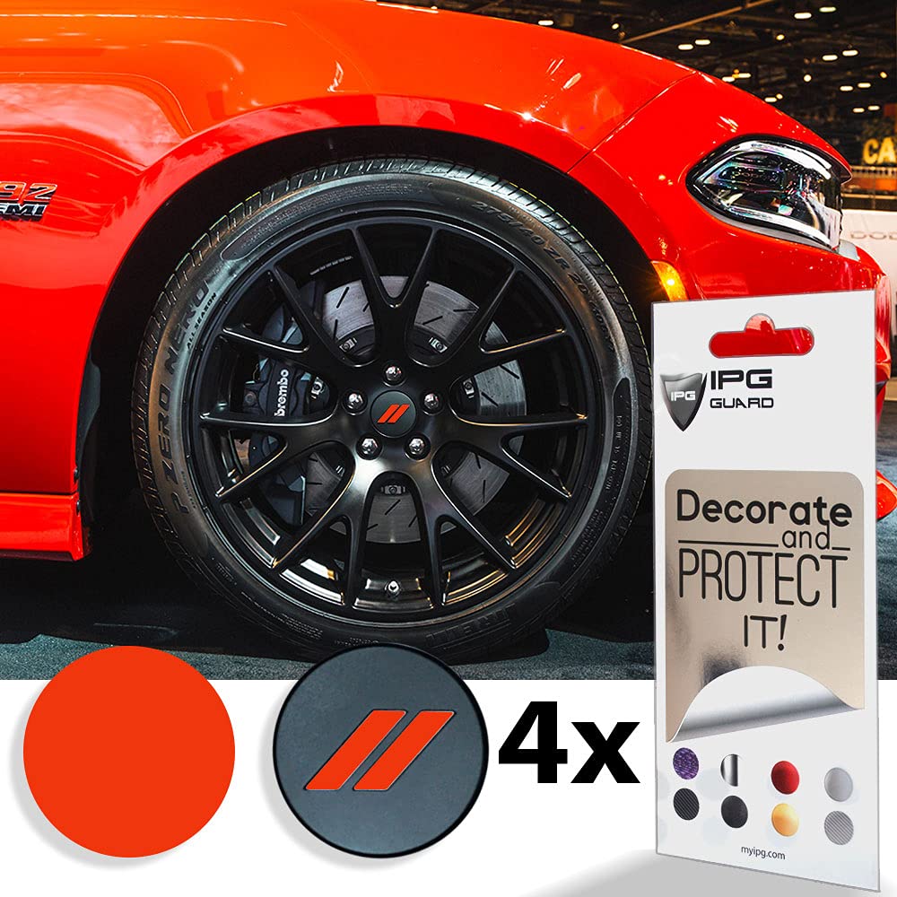 IPG Compatible for Dodge Charger Challenger Durango Wheel Center Cap Decal Sticker Wrap Kit Personalize Your Vehicle (Inner Logo, Orange)