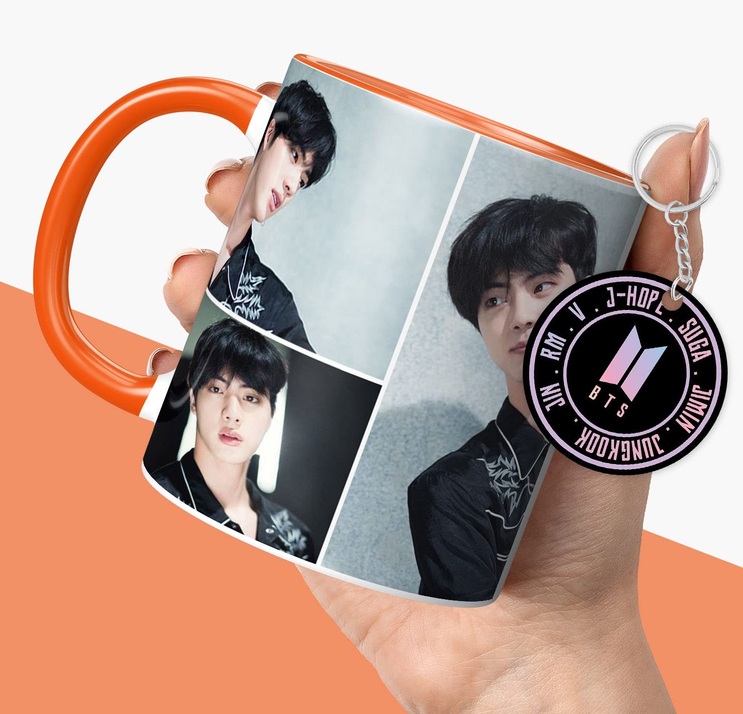 NH10 DESIGNS BTS Printed Mug with Keychain for Girls Boys Birthday Gift for Friends BTS Music Band V Suga J-Hope Jungkook Jin Jimin Rm, BTS Mug (Coffee Mug-350ml) -B61OMK 43