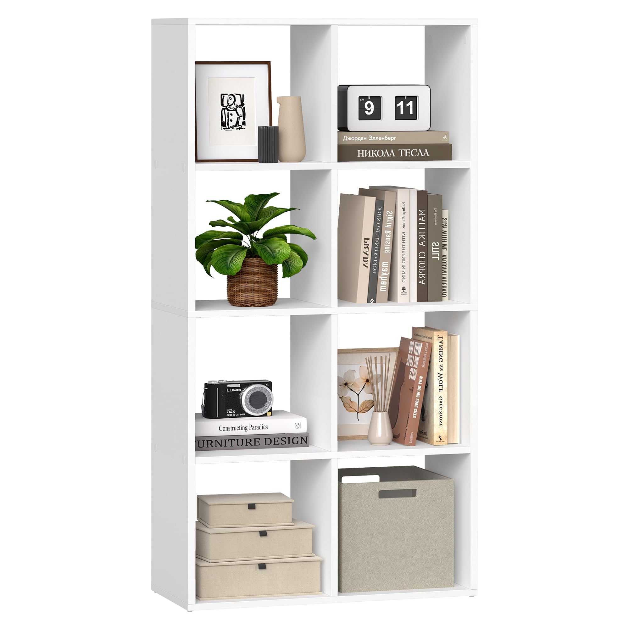 VASAGLE Custos Kollektion - Bücherregal, Würfelregal, Standregal, offene Fächer, Wohnzimmer, Homeoffice, Schlafzimmer, Regal mit 4 Ebenen, 30 x 98 x 130,2 cm, wolkenweiß LBC408WB01