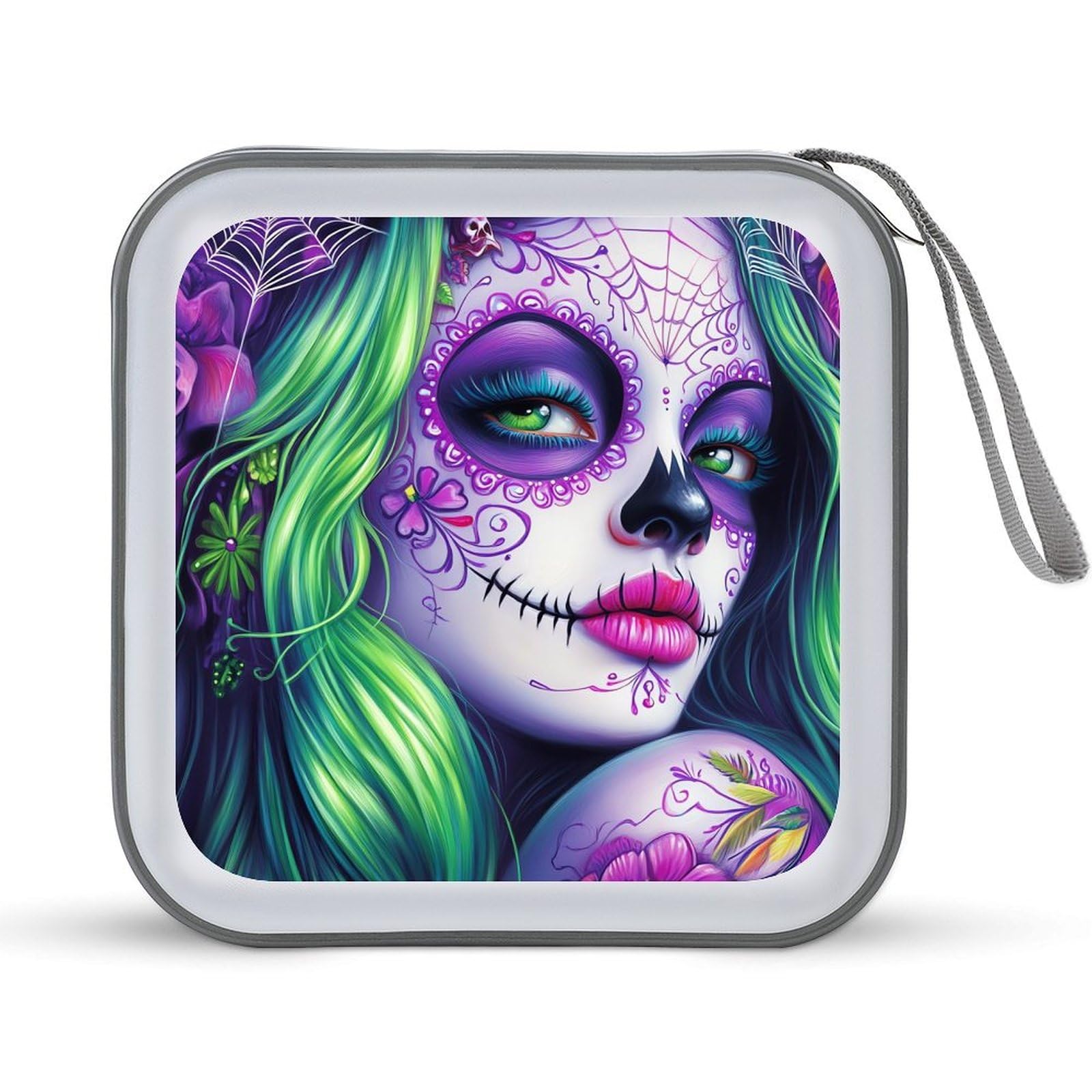 Day of The Dead Skull Woman CD Case Plastic DVD Case Holder Wallet Disc Storage Organizer for Car Travel
