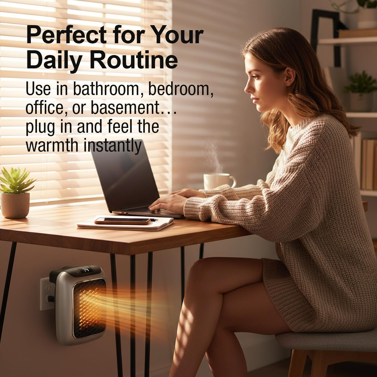 Ontel Handy Heater Turbo Wall Outlet Plug In Heater – Portable Indoor Ceramic Space Heater w/Adjustable Thermostat, 12-Hour Timer, Auto Shut Off, Quiet – Plug In Wall for Office, Bedroom, Camping