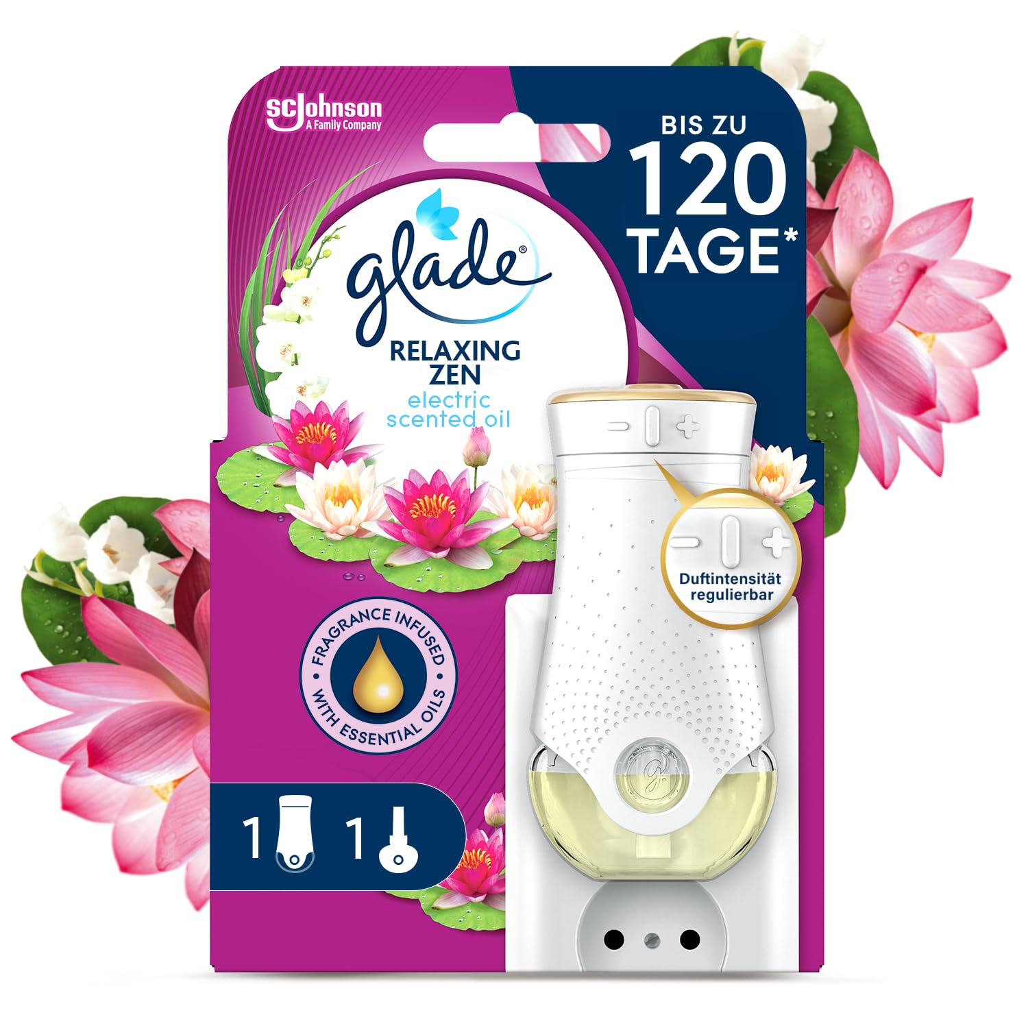Glade electric scented oil Halter, elektrischer Raumduft Duftstecker mit Duftöl inkl. 1 Nachfüller, Relaxing Zen, 1 er Pack, (1x20 ml) Drogerie & Körperpflege