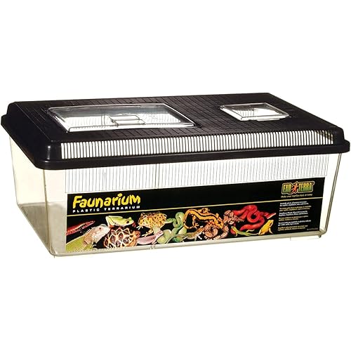 Exo Terra Faunarium Flat Home Plastic Reptile Terrarium, Large (18" x 12" x 6.5"), Ideal for Temporary Housing, Quarantine, and Transport, Transparent Plastic Door for Easy Access