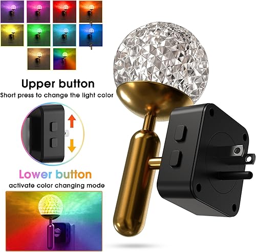 Miniatura 3 de L LOHAS LED Luces nocturnas que se enchufan a la pared, luz nocturna que cambia de color con enchufe giratorio, varilla de metal de bola de cristal,