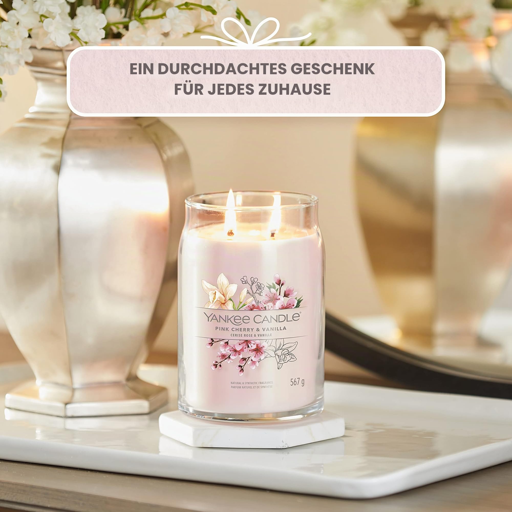 Yankee Candle Signature Duftkerze | große Kerze mit langer Brenndauer „Pink Cherry & Vanilla“ | Soja-Wachs-Mix | Perfekte Geschenke für Frauen