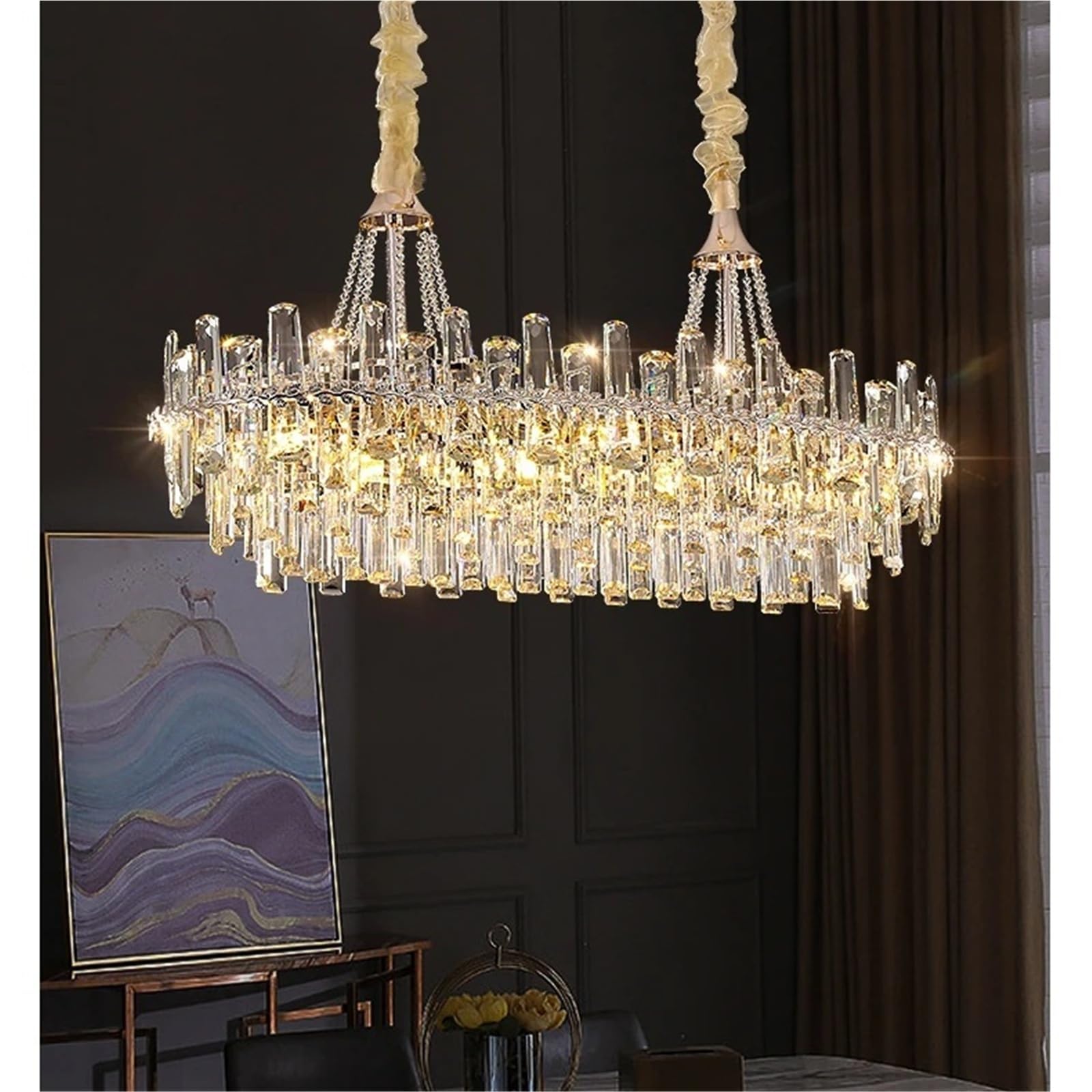 Modern Luxury K9 Crystal Chandelier Nordic Style Hanging Light with Adjustable Chain Ceiling Chandelier for Bedroom