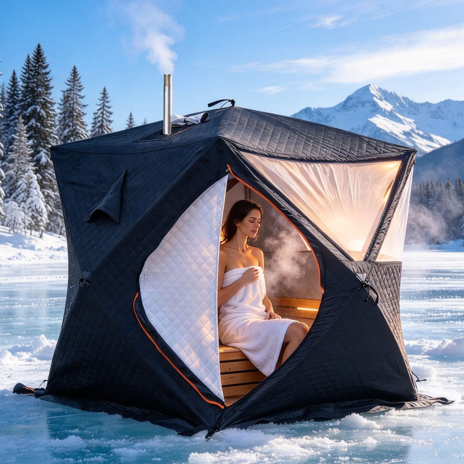 Refugio de Pesca en Hielo para 3-4 Personas, Tienda Tipo Sauna PortáTil
