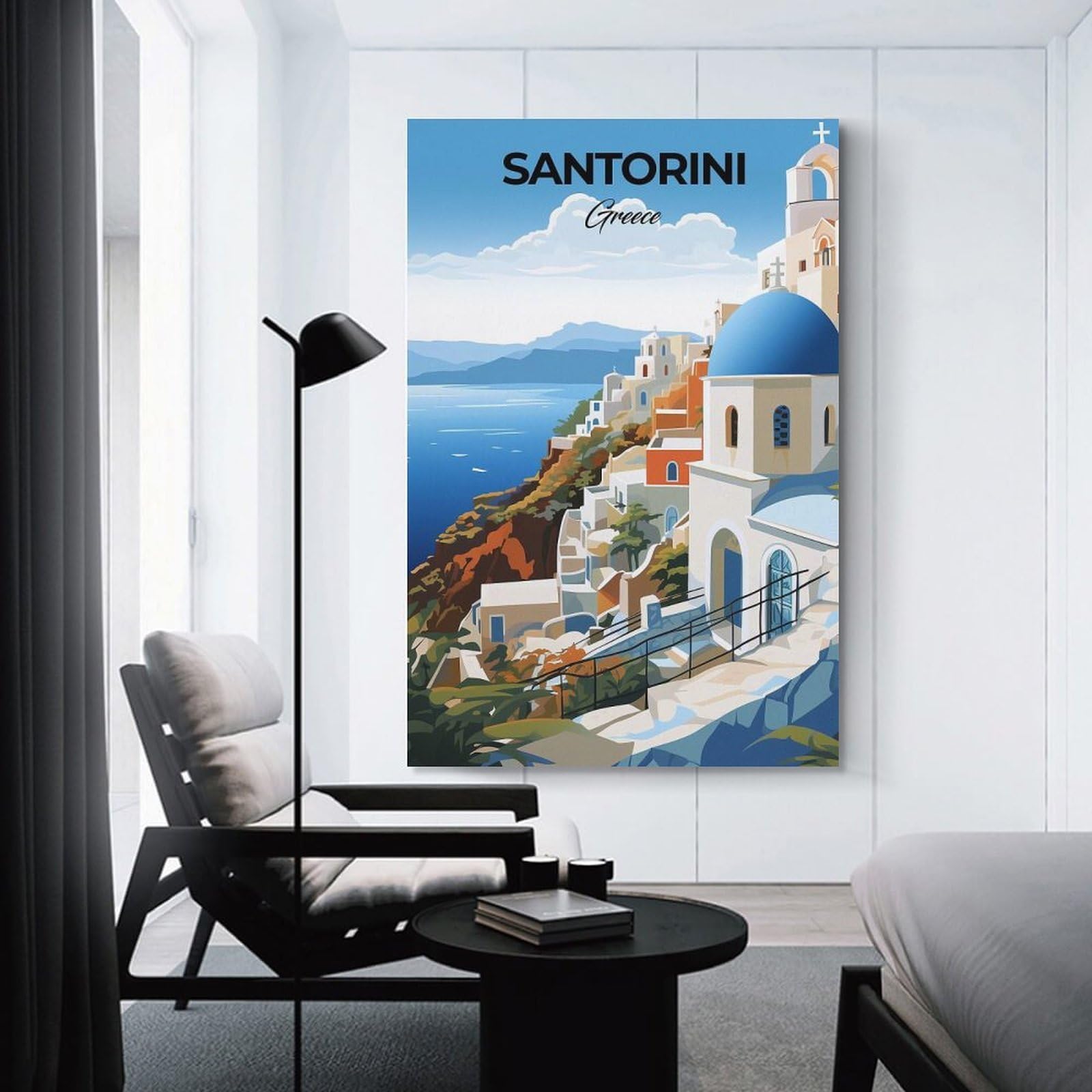 Junmoney Santorini Greece Travel Home Decor Wall Art 16x24inch(40x60cm), for Office, Study Or Home Workspace, Home Office Artwork with Decorative Appeal