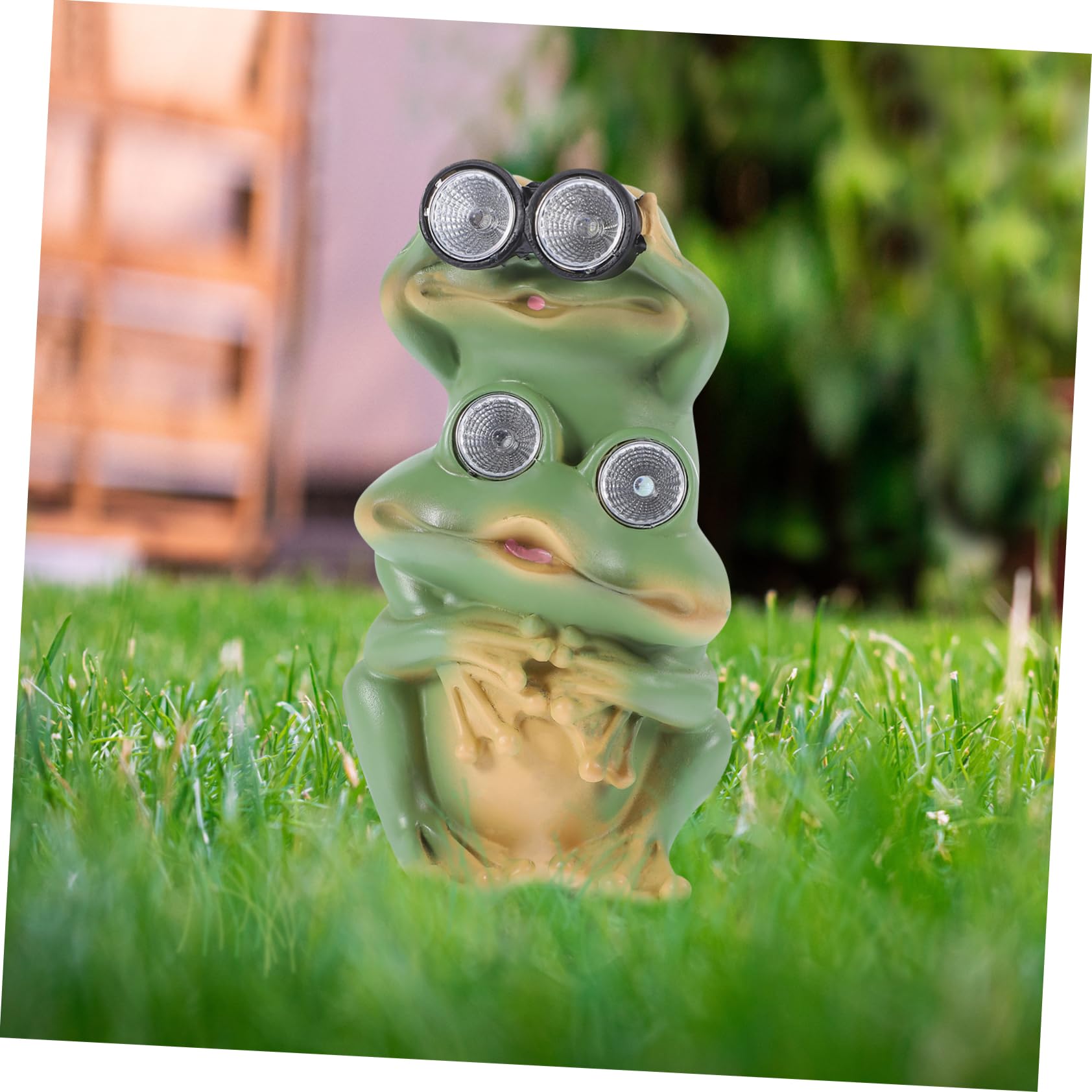 Sosoport Solarbetriebene Frosch Gartenfigur aus Kunstharz Glatte Oberfläche Stabile Basis für Balkon und Garten