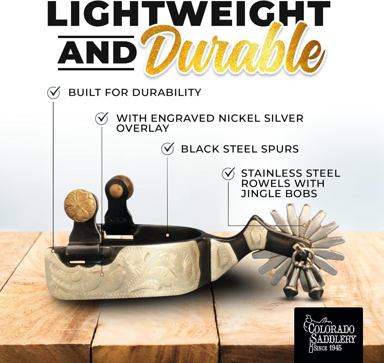 Colorado Saddlery Lady Cutter Engraved Spurs for Women - Stainless Steel Rowels & Jingle Bobs, Stylish Boot Spurs - Perfect for Trail Riding, Horse Tack, Outfitting - Comes in a Pair