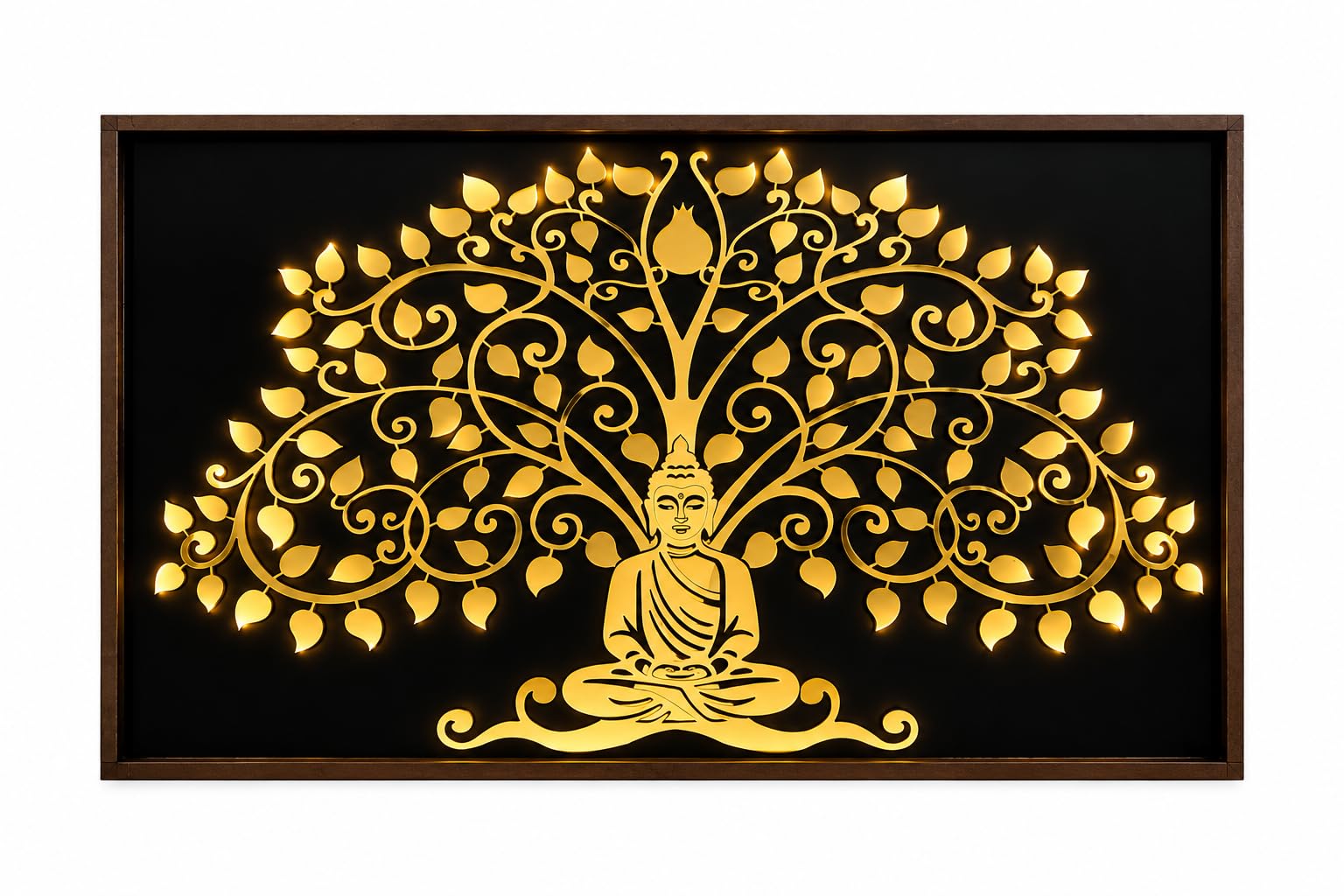 Buddha Bodhi Tree LED Wall Art, 12x18 Inch, Gold on Black | Warm LED Backlit, Gold Mirror Acrylic, Glossy Scratch-Resistant, Ready to Hang, Spiritual Home Decor-image-18
