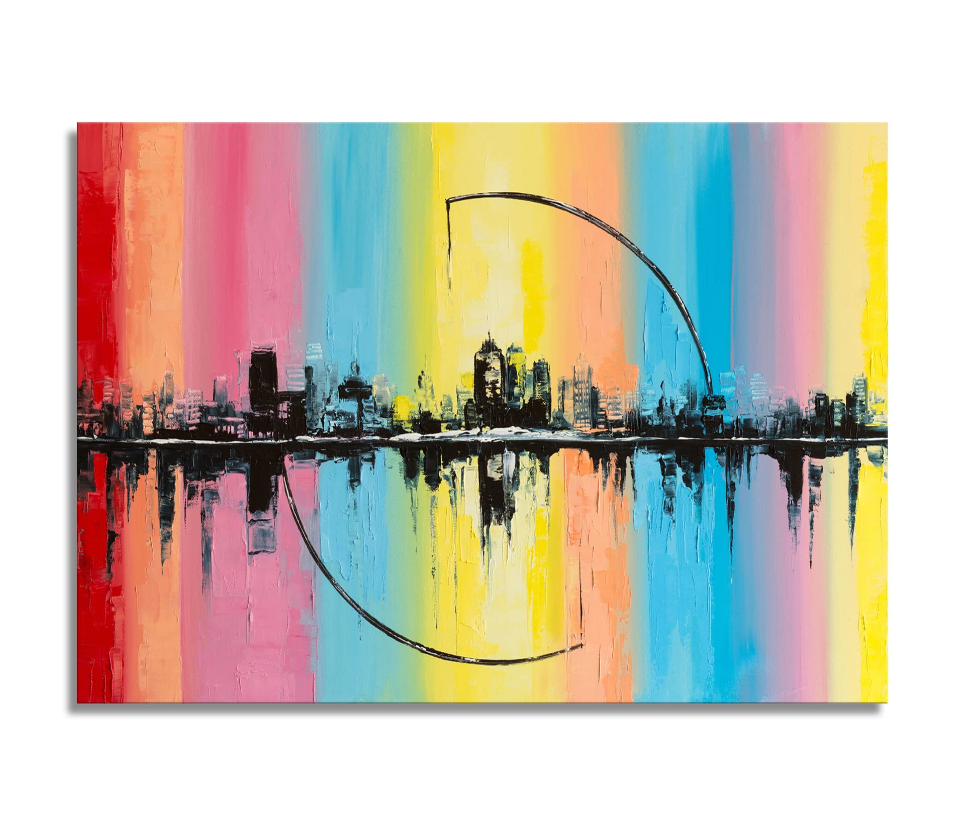 Aibonnly Wall Art Canvas Painting Arc of the sun1 Piece Abstract Fantasy City Urban Contemporary style Picture Poster Print Framed and Stretched Ready to Hang for Living Room Bedroom Kitchen Office