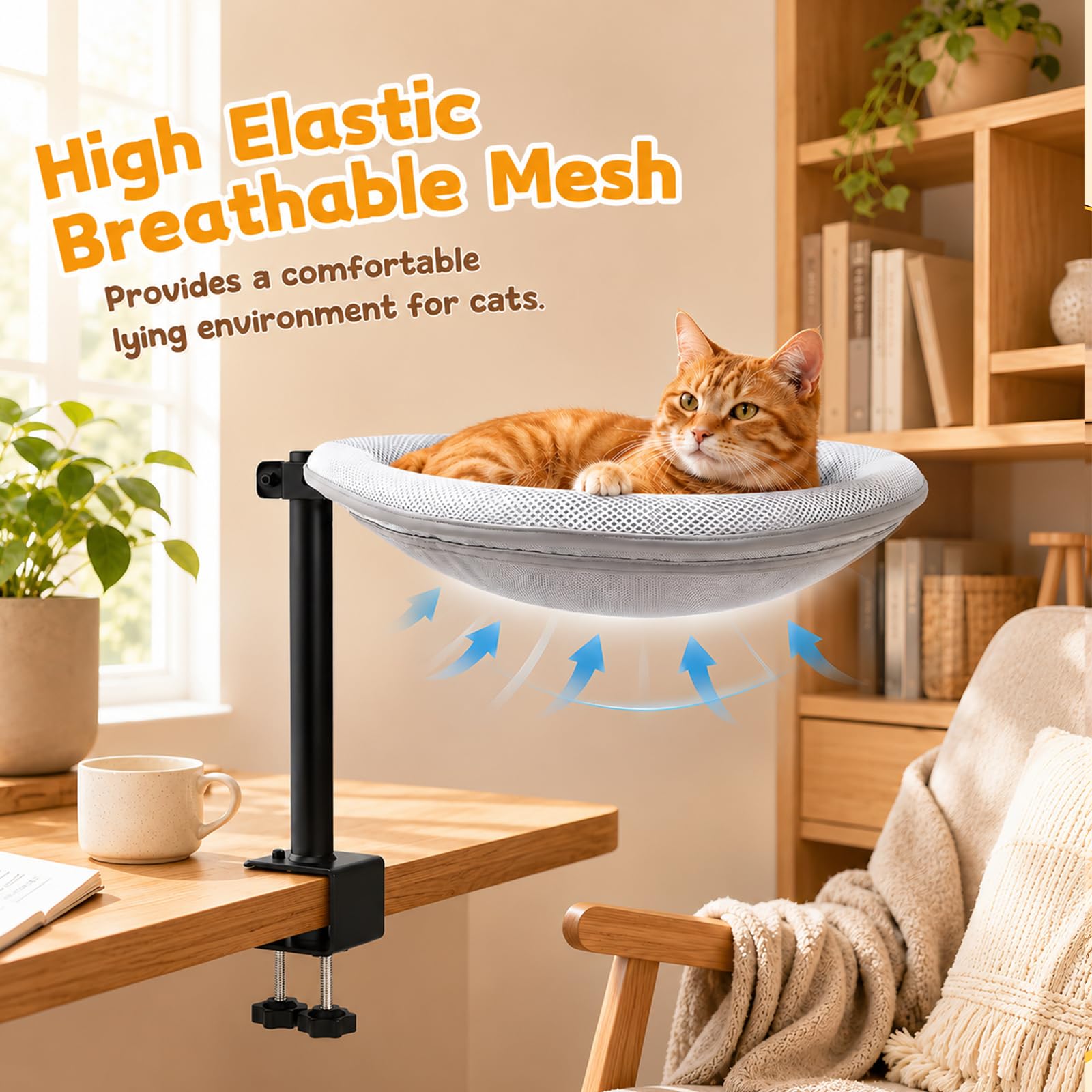 Cuccia gatti scrivania, Amaca gatti girevole a 360° e regolabile in altezza | Cuccia scrivania gatti Cuccia scrivania con rivestimenti rimovibili per gatti per casa e ufficio (fino a 15 kg)