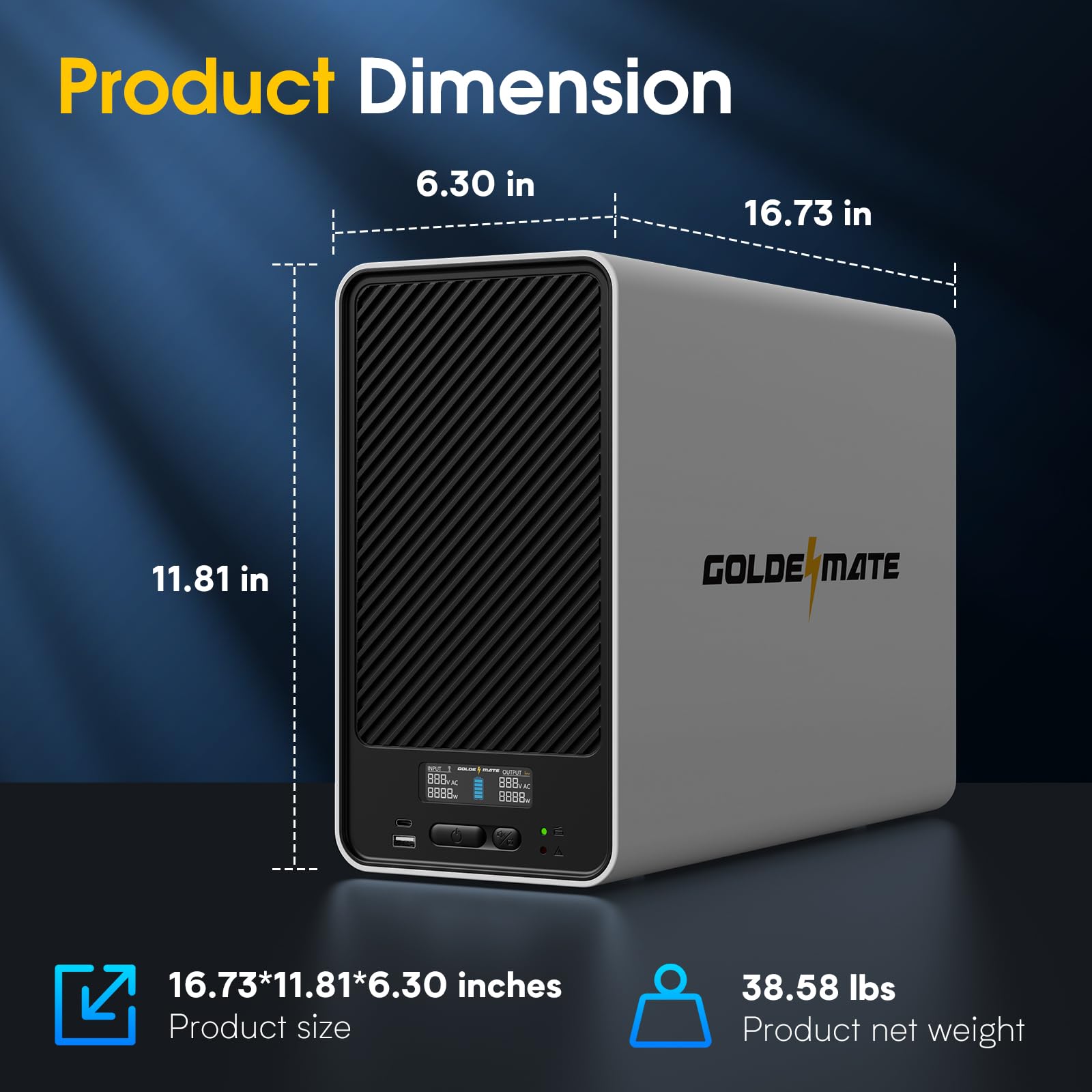 GOLDENMATE 2000 VA/1600 W, protección contra sobretensiones y batería de Litio para UPS, batería de Repuesto con baterías LiFePO4 (460 WH), AVR, Sistema USV Interactivo