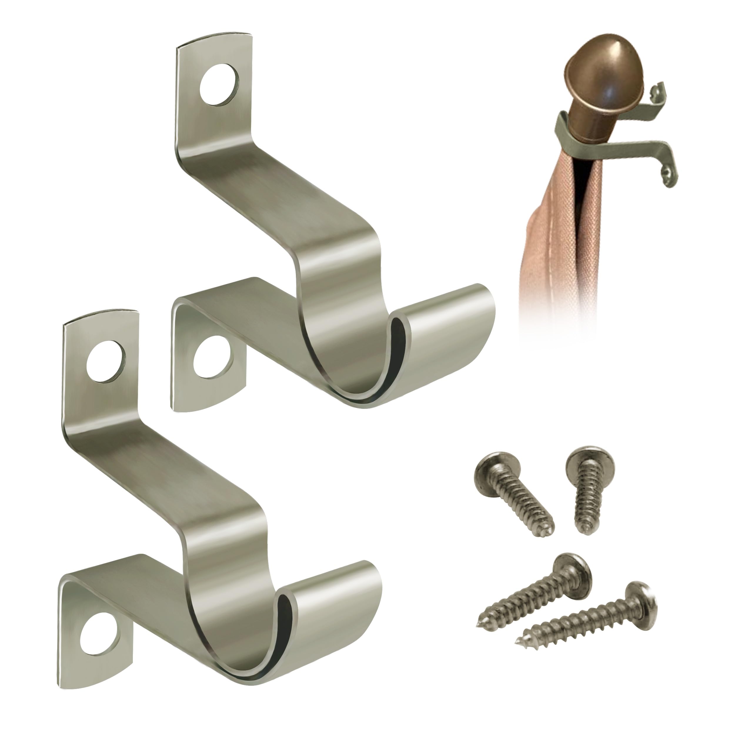 Amazing Drapery Hardware 7/16" Cafe Rod Bracket with 3/4" Wall Clearance, Decorative, Includes Mounting Screws, 1 Pair - Satin Nickel