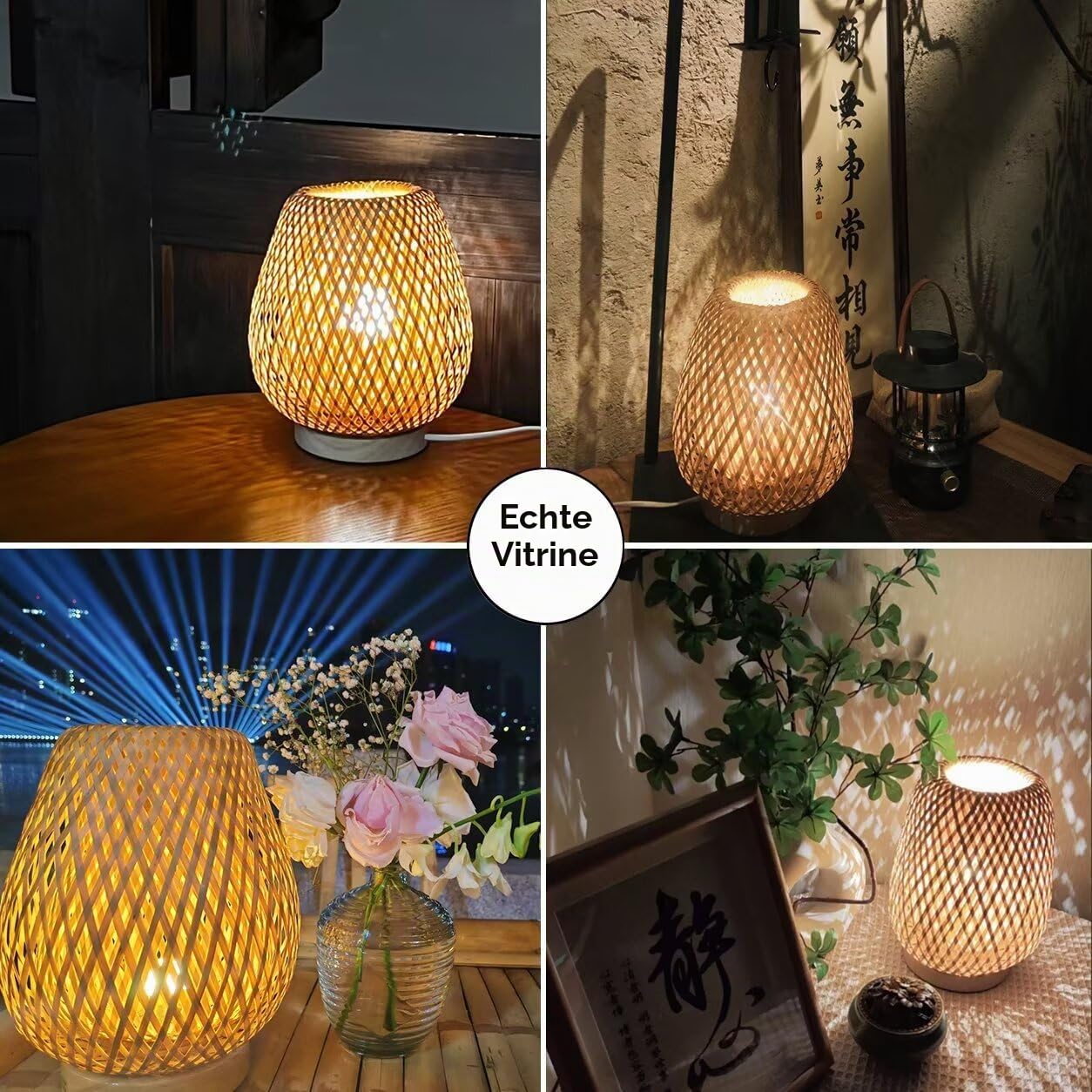 Handgewebte Bambus-Tischlampe, kreativer ländlicher Stil, doppellagiger Bambus-Lampenschirm, Nachtlicht, Tischleuchte, dekorative Tischbeleuchtung für Schlafzimmer, Wohnzimmer
