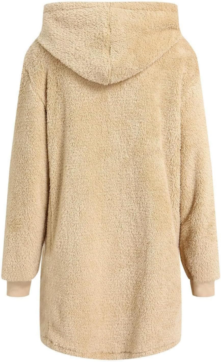 Women's Oversized Fleece Jacket Hooded Zip-Up Cardigan Coat with Pockets Warm Winter Casual Wear for Vacation - Image 5