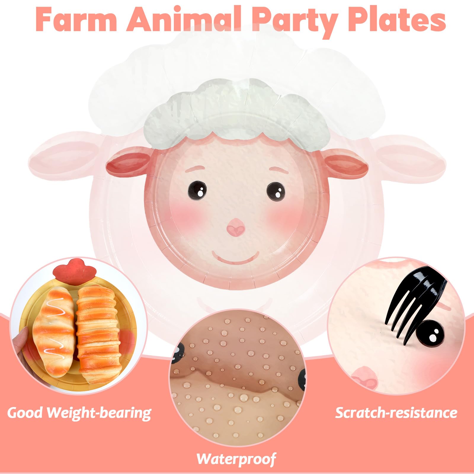 50 platos de papel desechables con forma de animales de granja, platos desechables con forma de granja, platos de cumpleaños de granja, platos de fiesta temáticos de animales de acuarela para