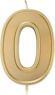 Luter 3.94 Inches Oversized Birthday Candles Gold Glitter Birthday Cake Candles Number Candles Cake Topper Decoration for Wedding Party Kids Adults, Number 0