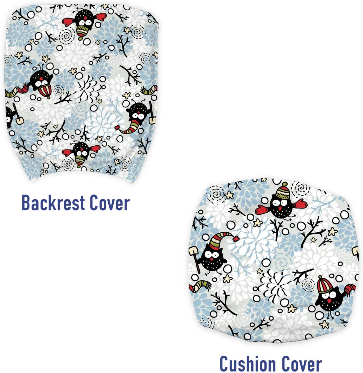 Ambesonne Owls Office Chair Slipcover, Wintertime Pattern with Characters and Snow Flowers Stars Doodle Style Xmas Theme, Protective Stretch Decorative Fabric Cover, White Sky Blue