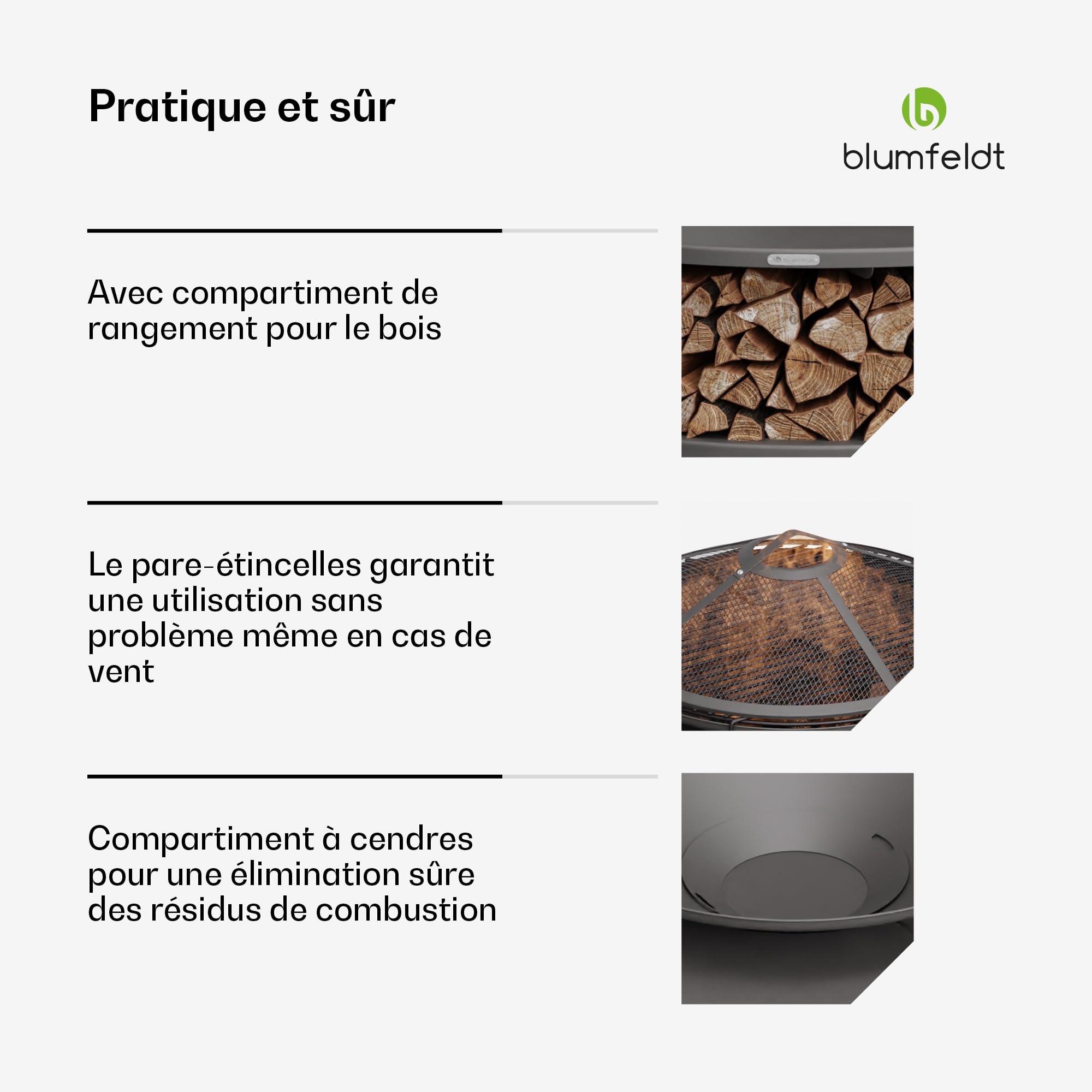Blumfeldt Ebeko Brasero Exterieur - Barbecue & Table, 3-en-1 Brasero en Acier Durable, Pare-Étincelles & Tisonnier Inclus, Rangement Bûches, Housse Imperméable, Idéal Jardin & Terrasse