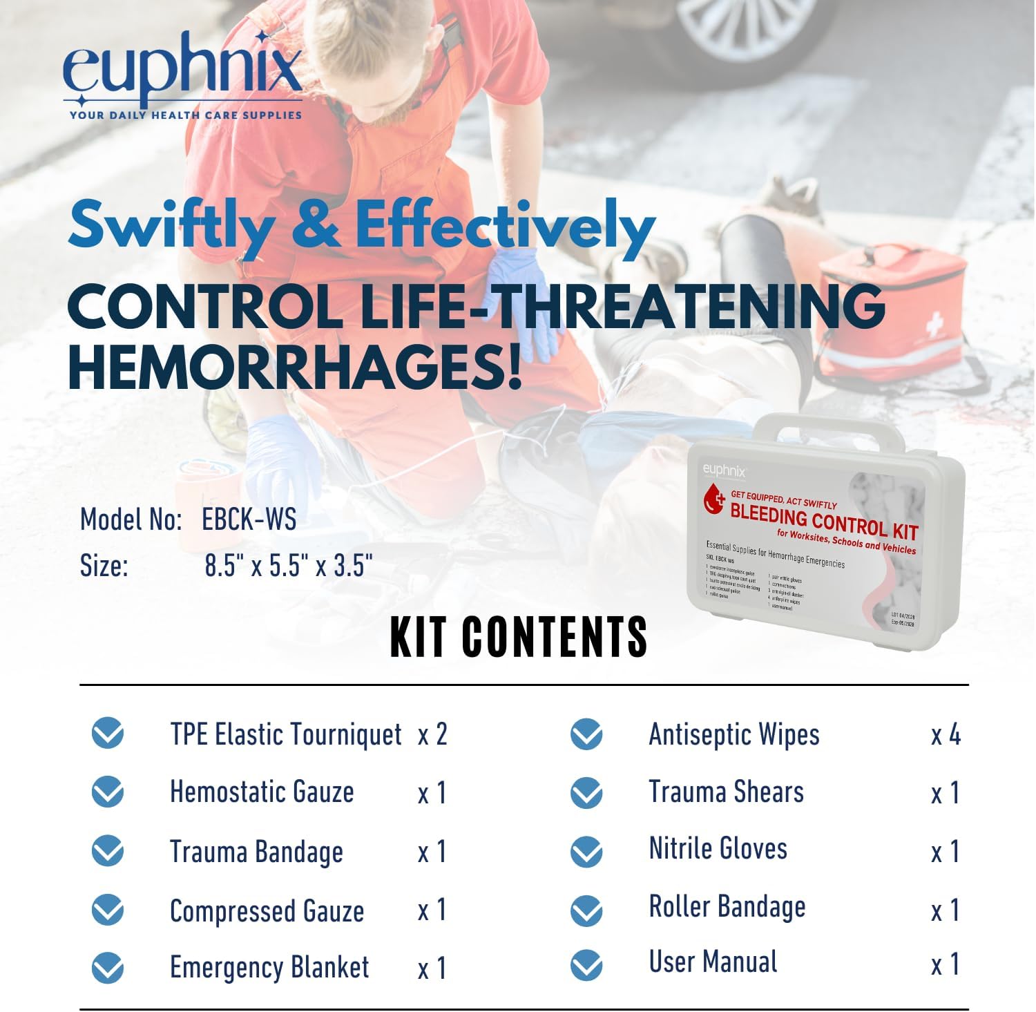 Mountable Bleeding Control Kit - Essential Emergency Hemorrhage Supplies for Workplaces, Schools and Vehicles | OSHA-Compliant, Quick Clot, Compact, Instant Access | Standard Pack 12 Pcs