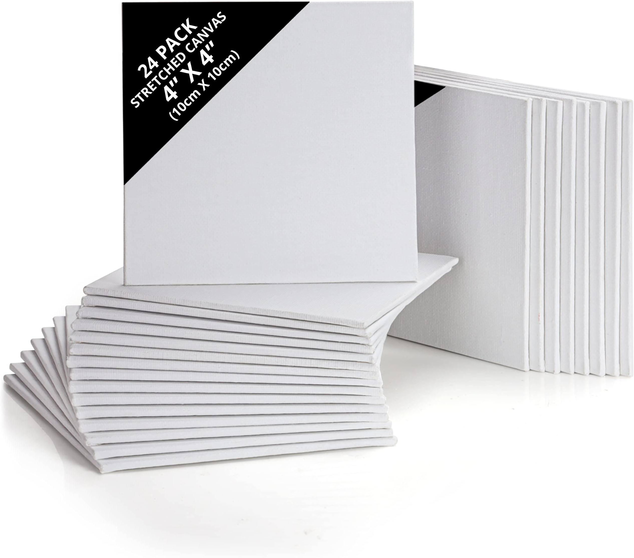 Belle Vous Blank Canvas (24 Pack) - 10 x 10cm (4 x 4 inches) - Pre Stretched Canvas Panel Boards - Suitable for Acrylic and Oil Painting Also for Sketching and Drawing