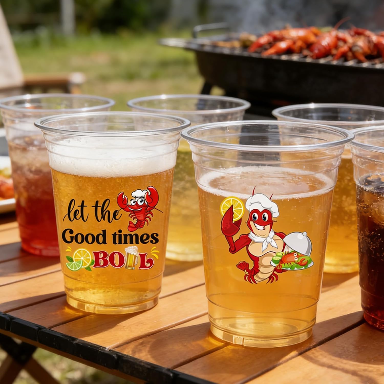 Rngmsi Crawfish Boil Party Supplies - 100 Pcs Seafood Disposable Plastic Cups 12 OZ Lobster Party Decorations Favor for Crawfish Boil Shrimp BBQ Birthday