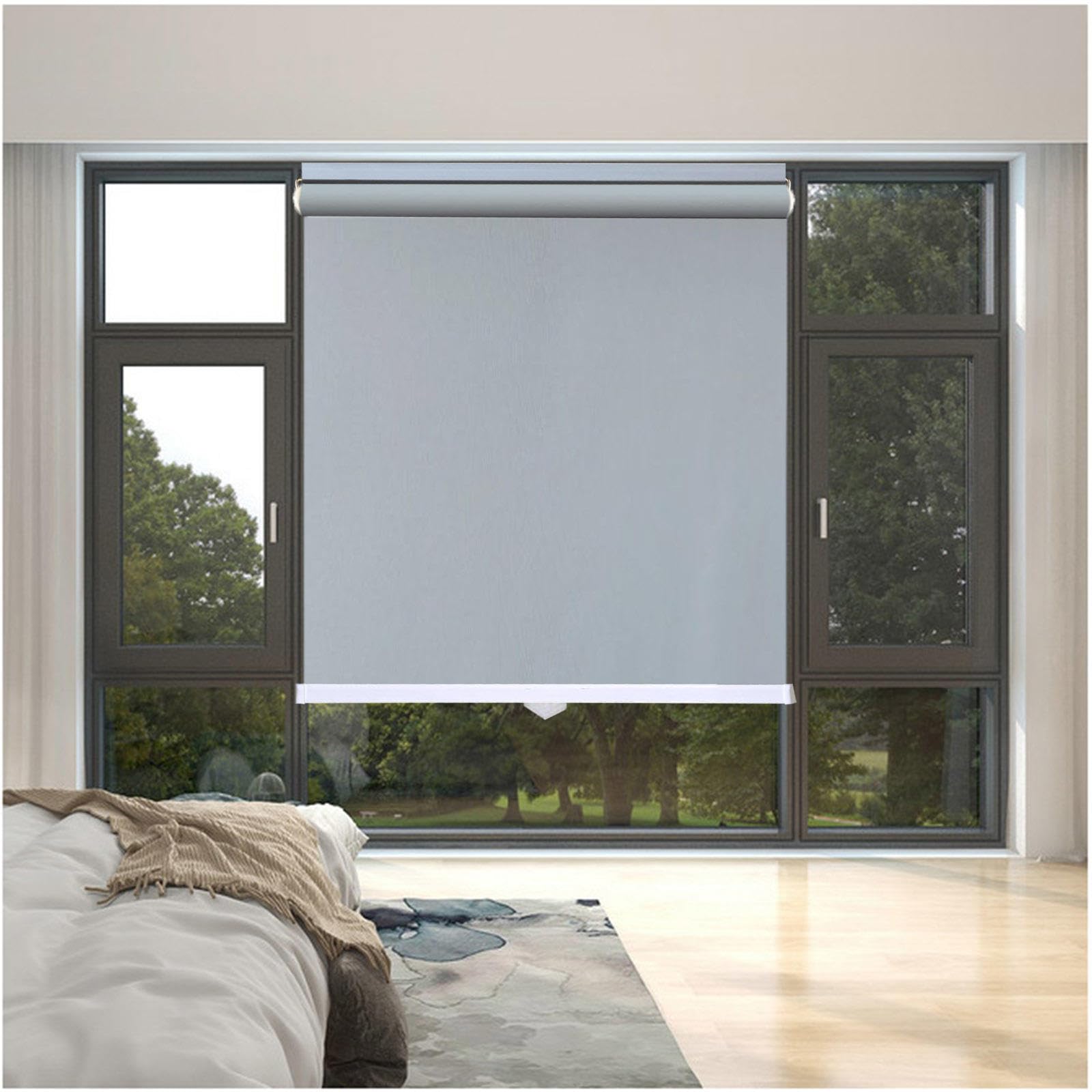 99% Blackout Roller Shades, Sunshade Roller Blinds No Drilling, Thermal Window Roller Shades, Temporary Privacy Blinds, Blackout Curtains 32–150cm Wide,grey-145x150cm/57 * 59in