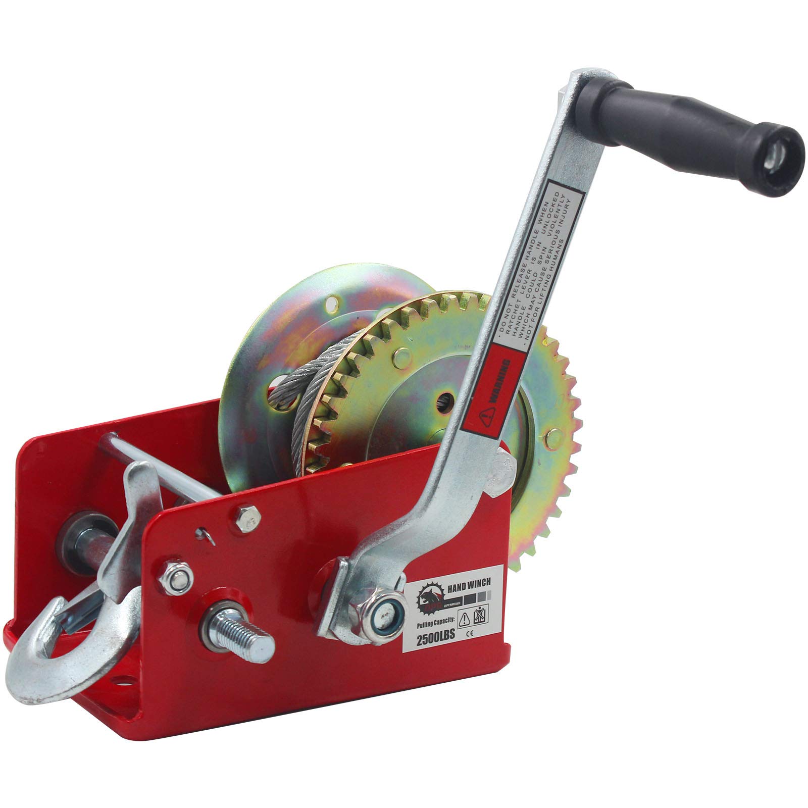 Buy OPENROAD 2500lbs Hand Winch,Red Boat Trailer Winch with Hook,10M