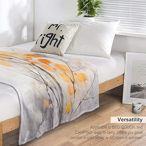 Miniatura 5 de Manta de otoño naranja gris acuarela simple y moderna árbol de otoño ultra suave de microforro polar y cálida acogedora manta ligera de otoño manta