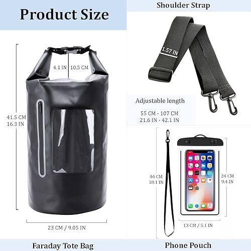 Miniatura 5 de Haftigts Faraday - Mochila impermeable de 15 litros con bolsa para teléfono, bolsas antirrobo, jaula Faraday para portátil y teléfono, bloqueador de