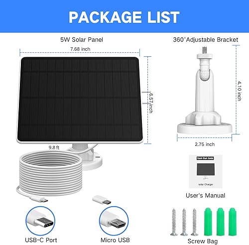 Miniatura 8 de Panel solar para cámara de seguridad, panel solar con puerto micro USB y USB-C para cámara de exterior con batería recargable integrada, panel solar