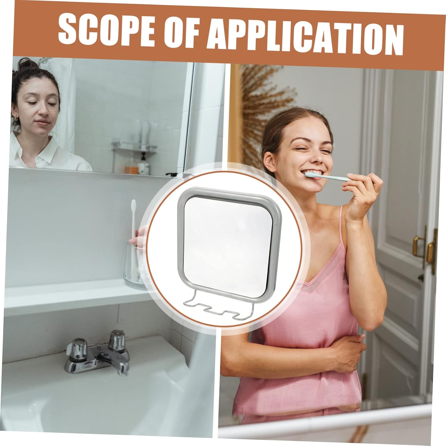 Hook Vanity Mirror Bathtub Mirror Mens Shaving Makeup with Light Shower Holders for Walls Fog Shower with Lights with Hook Silver