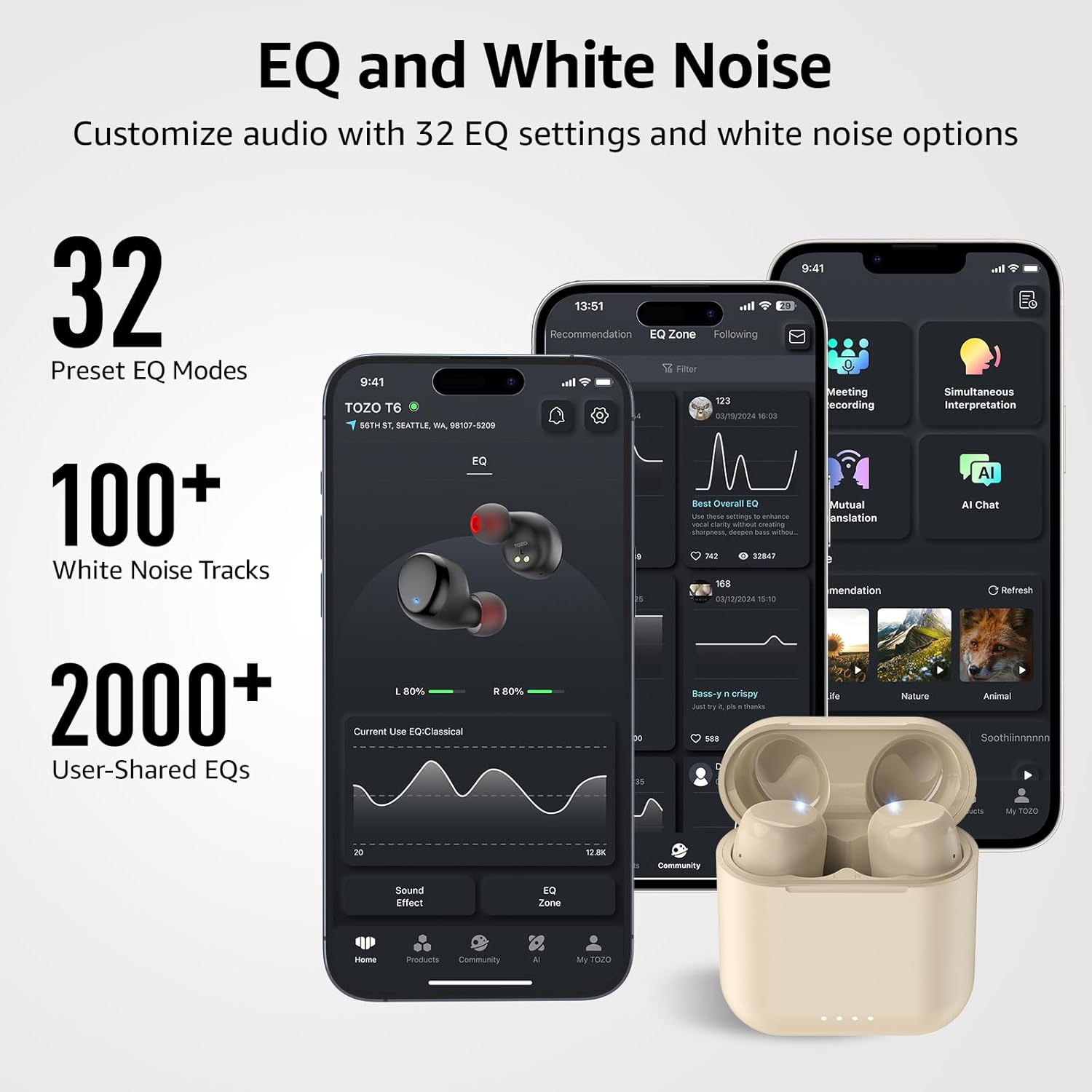 توزو سماعات اذن لاسلكية T6 بلوتوث 5.3، تصميم مريح، وقت تشغيل 5... - view 6