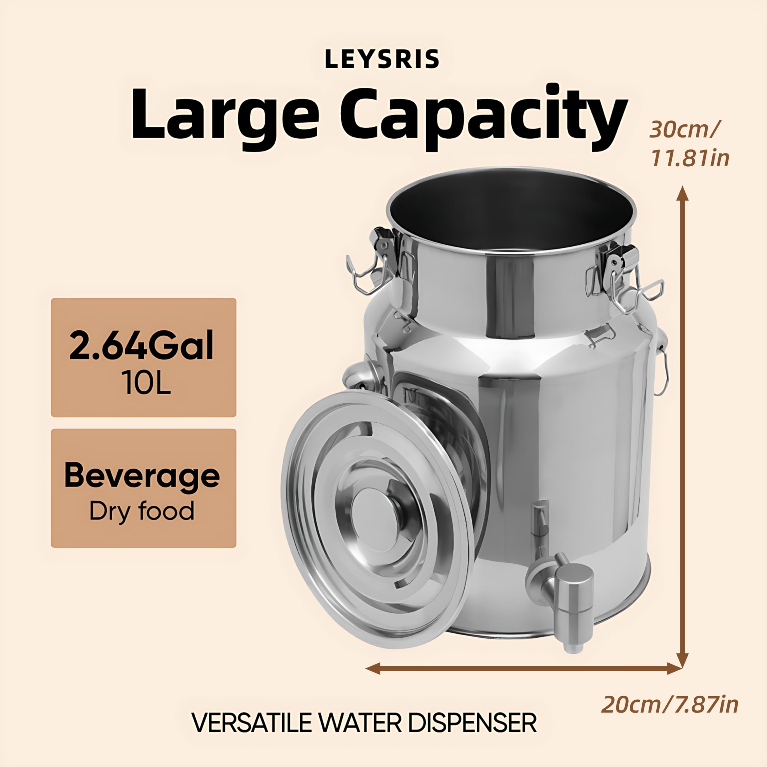 304 Wiadro na mleko ze stali nierdzewnej z kranem, 10 l/2,64 gal, szczelna pokrywka, dozownik napojów do mleka, wina, oleju