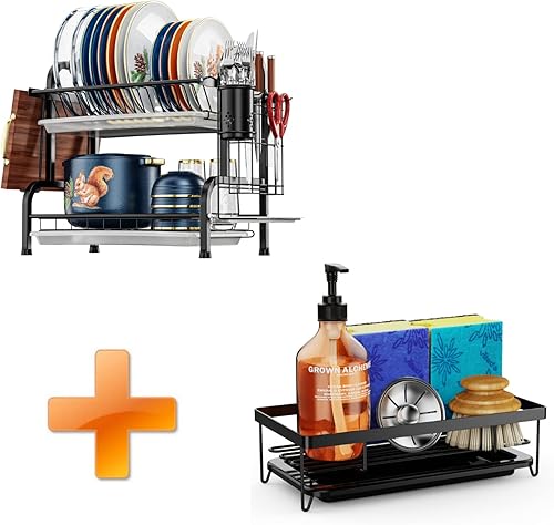 iSPECLE Escurridor de platos y organizador de fregadero estante de acero inoxidable y soporte de esponja de cocina con bandeja de drenaje venta de