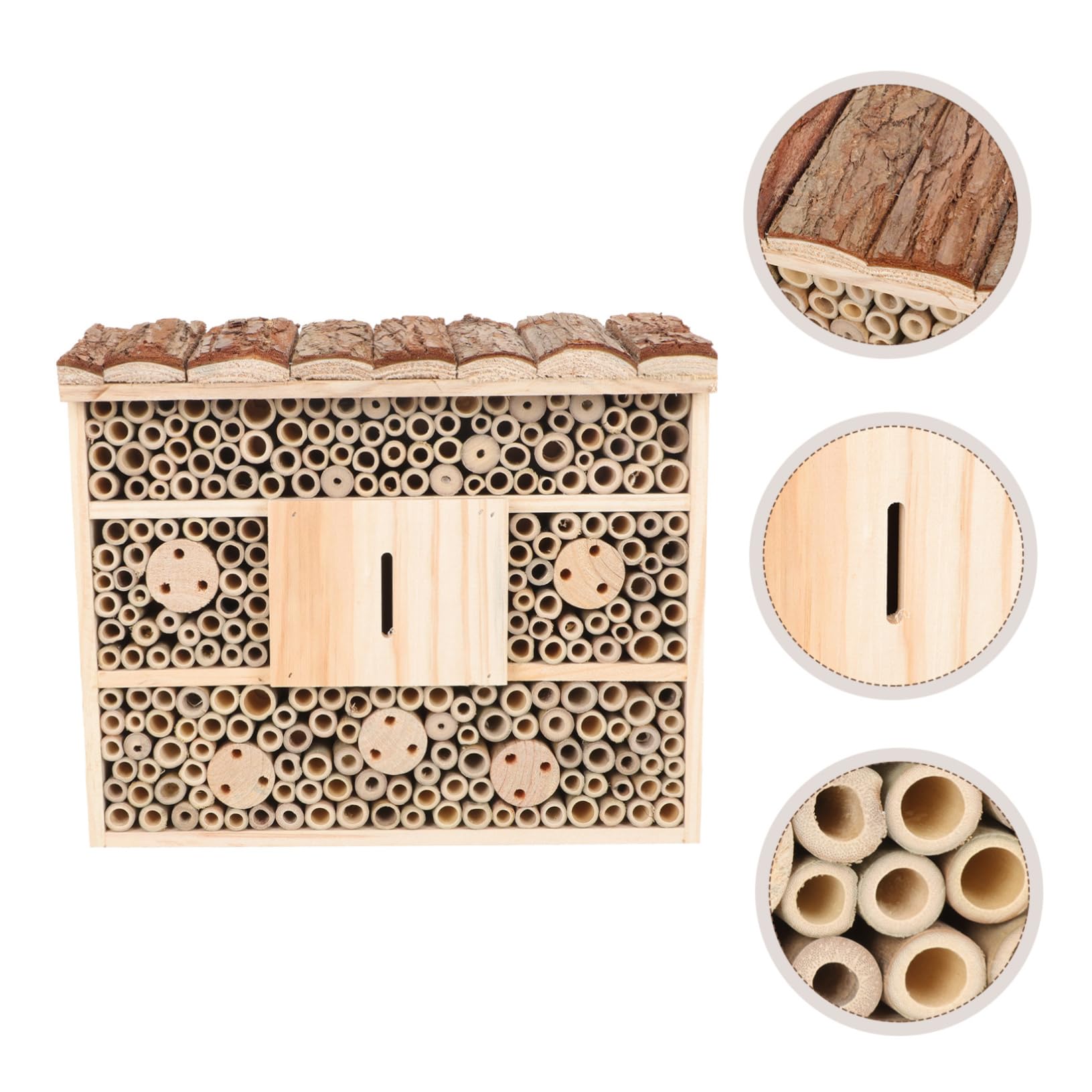 VANZACK Casetta per Insetti in Legno Color Beige Stile Baita, per Mantenere L'ecologia del Giardino e Attrarre Api e Insetti Benefici, Decorazione per Giardino