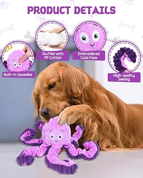 Dog Toys Squeaky, Interactive Plush Stuffed Octopus Tug of War Toy, Puppy Teething Pet Toy for Small Medium Large Dogs to Keep Them Busy