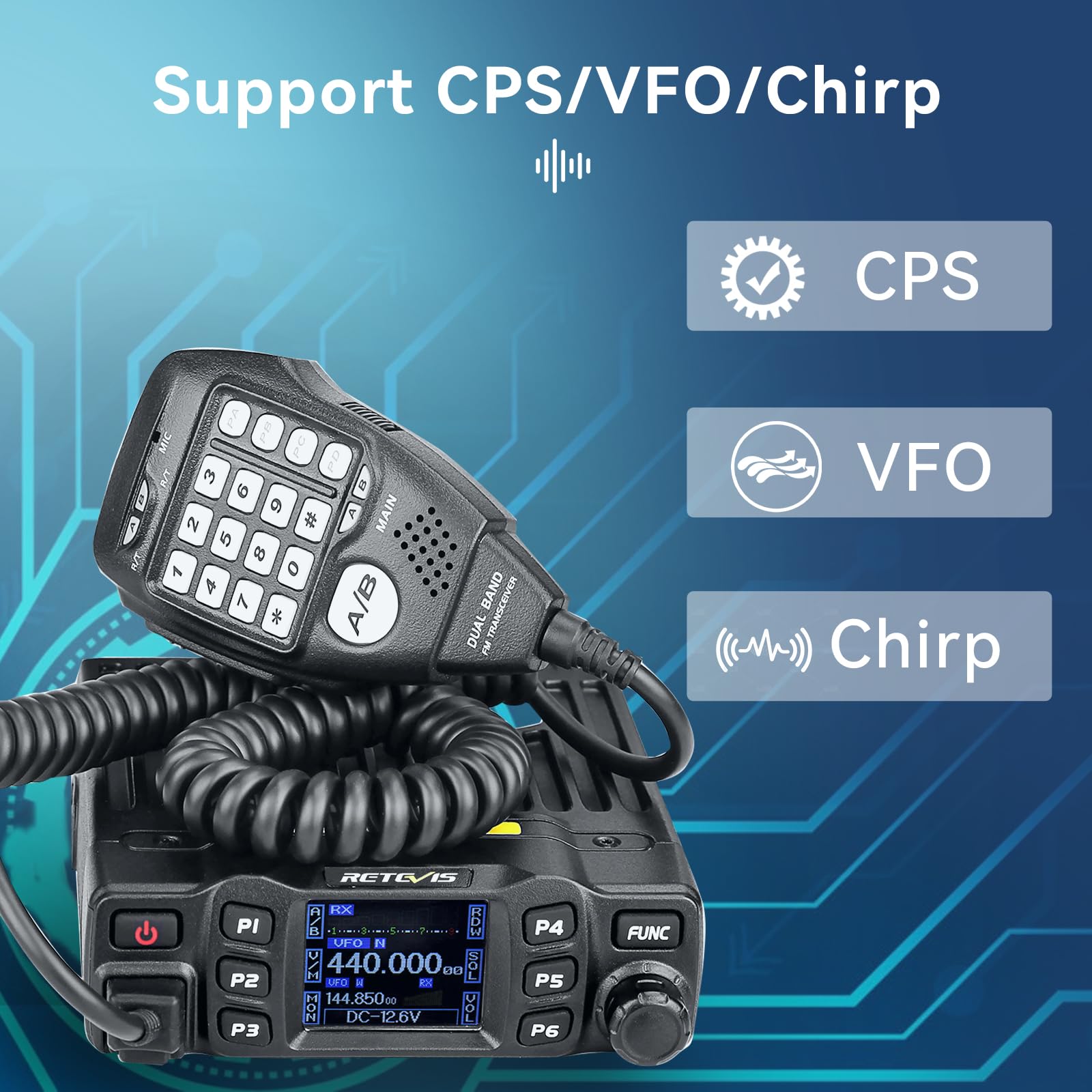 Retevis RT95 Transceptor de Radioaficionado con Antena, Banda Dual, Mini Transceptores Móviles con Pantalla LCD Giratoria Dual, 200 Canales, Antena Móvil SL16/PL259 para Automóvil - 5