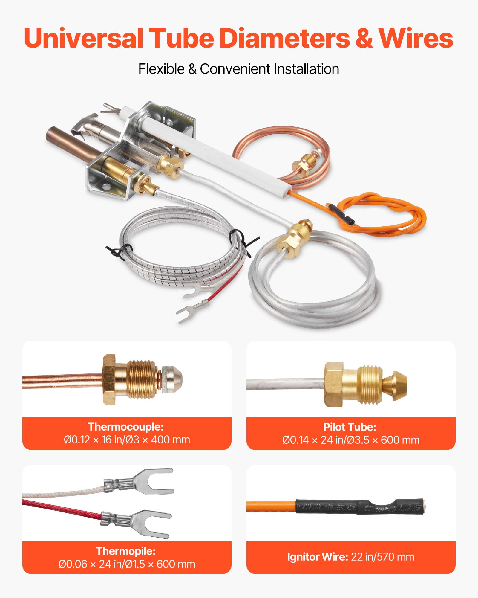 VEVOR Gruppo Pilota a Gas, OE 4021-732, per Camino 25660, Ricambio per Accensione a Gas Naturale con Tubo Pilota, Termocoppia, Termopila, Cavi, Compatibile con i Modelli Heatilator