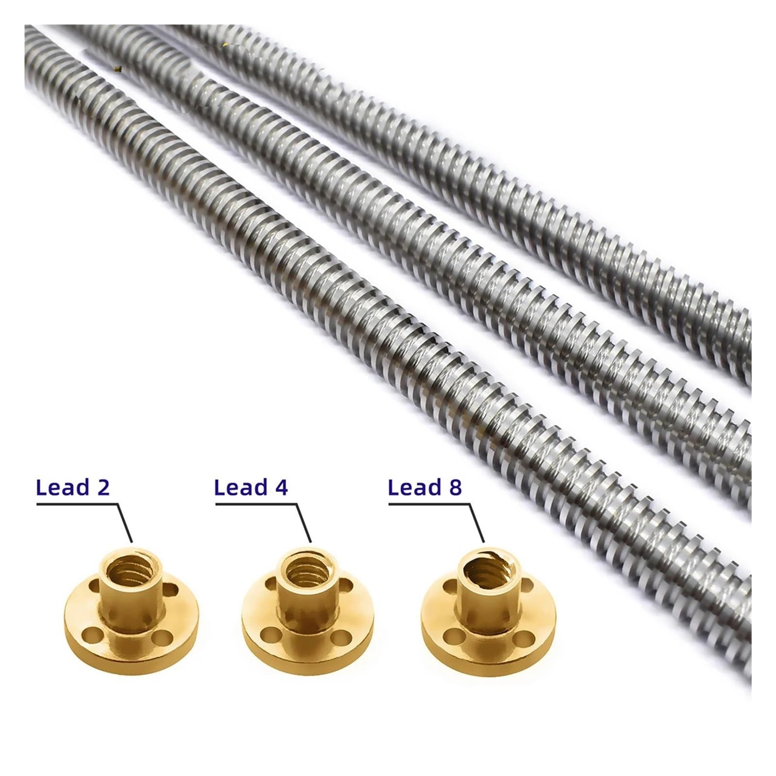 Metal Ball Screw nut Lead Screw Diameter 8mm Thread 4mm Length 200/250/300/350/400/500/600mm Trapezoidal Spindle Screw with Copper Nut(250mm)