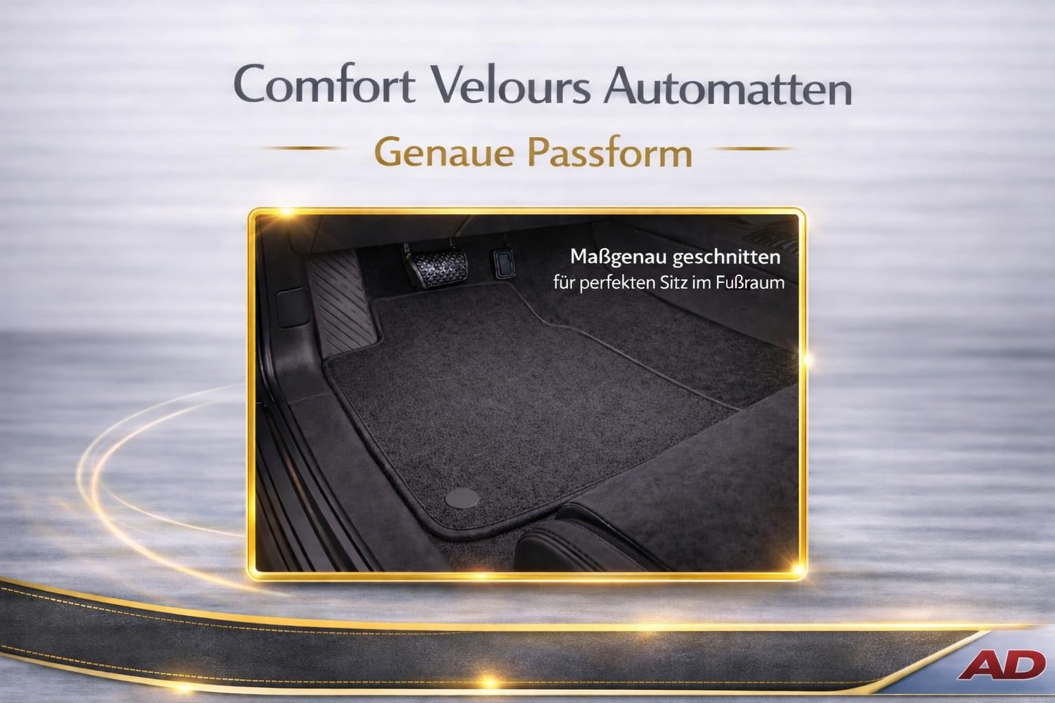 AD Tuning Velours Fußmatten für VW Golf 4 (06/2001-05/2003) | 4-teilig, 100 % passgenau, Schwarz, für runde Druckknopf – Befestigung