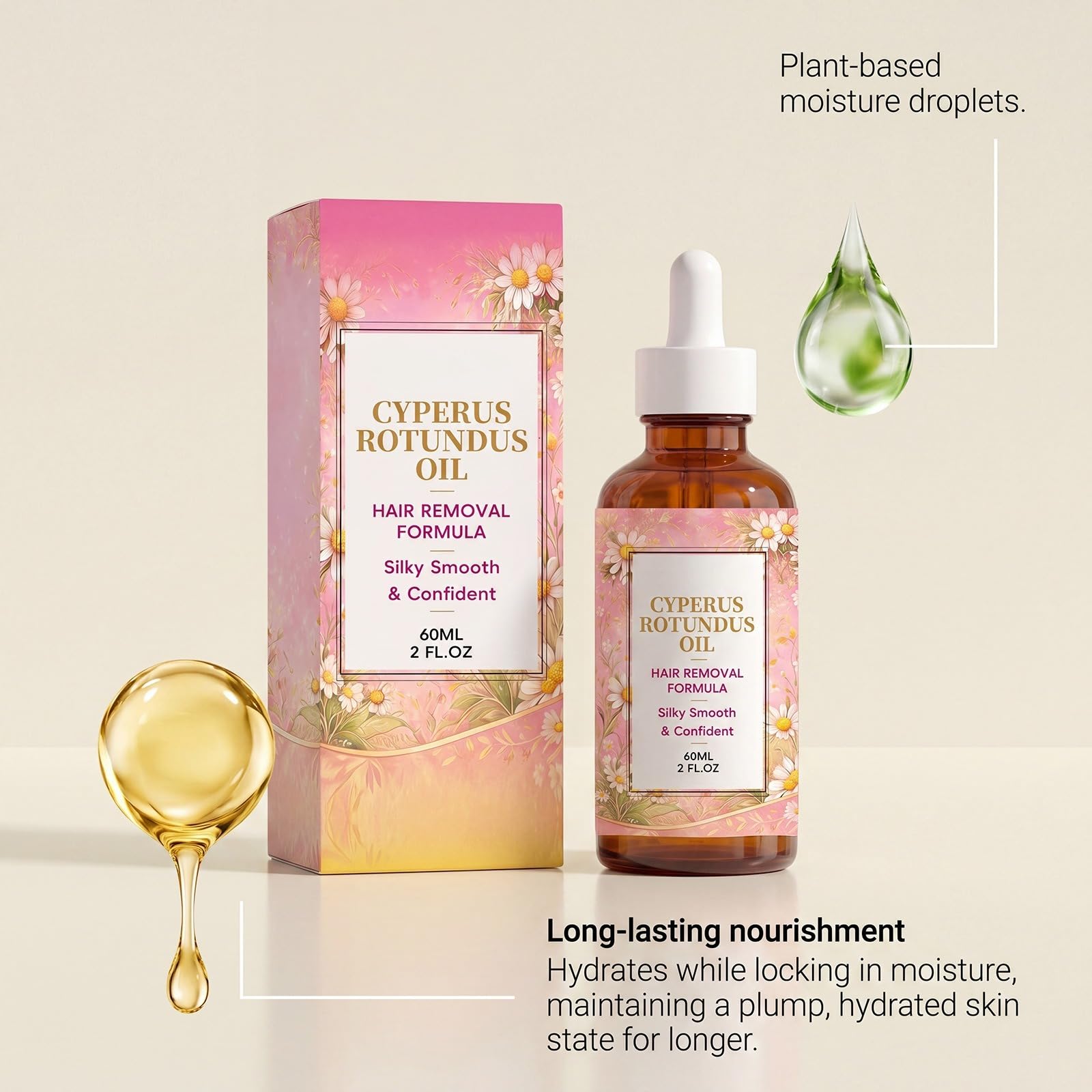 60 ml Naturalny olejek Cyperus Rotundus, premia formuła depilacji, nawilżająca i kojąca, redukuje owłosienie ciała, miękki olejek odpowiedni do wszystkich rodzajów skóry (6 szt.)