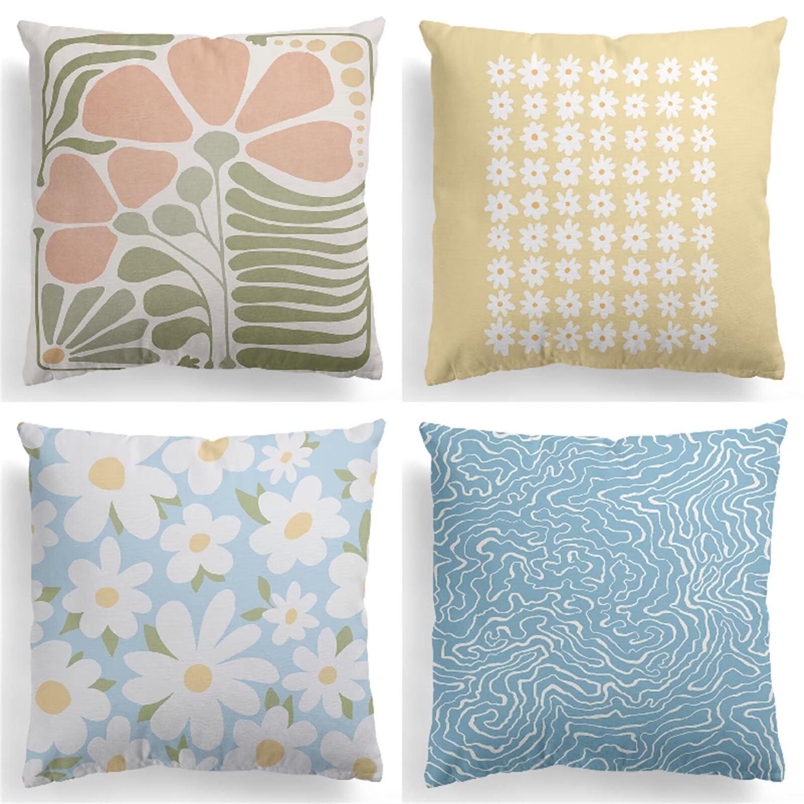 Juego de 4 Funda Cojin 80x80cm Fundas Cojines Sofa Nórdico Doble Cara Suave Cojines Exterior Impermeable Flores Cuadrado Funda de Almohada para Sofá Coche Cama Sillas Cojines Decorativos S-5359